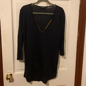 Navy blue v neck massimo dutti tunic with brown suede trim